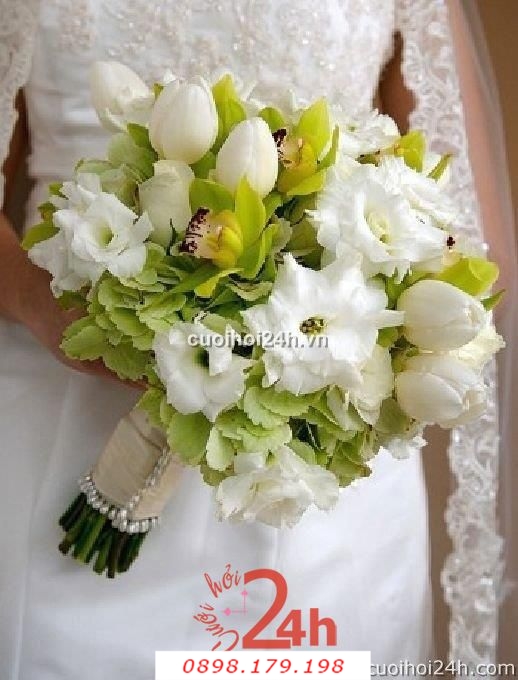 Dịch vụ cưới hỏi 24h trọn vẹn ngày vui chuyên trang trí nhà đám cưới hỏi và nhà hàng tiệc cưới | Hoa lan xanh và hoa cát tường